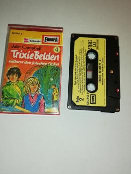 Trixie Belden Folge 4 entlarvt den falschen Onkel 5-fach Silber geschraubt Schwarz mit Beigen Aufkleber 515657.2( Innencover und Seite 1 und 2 der MC beschrieben)